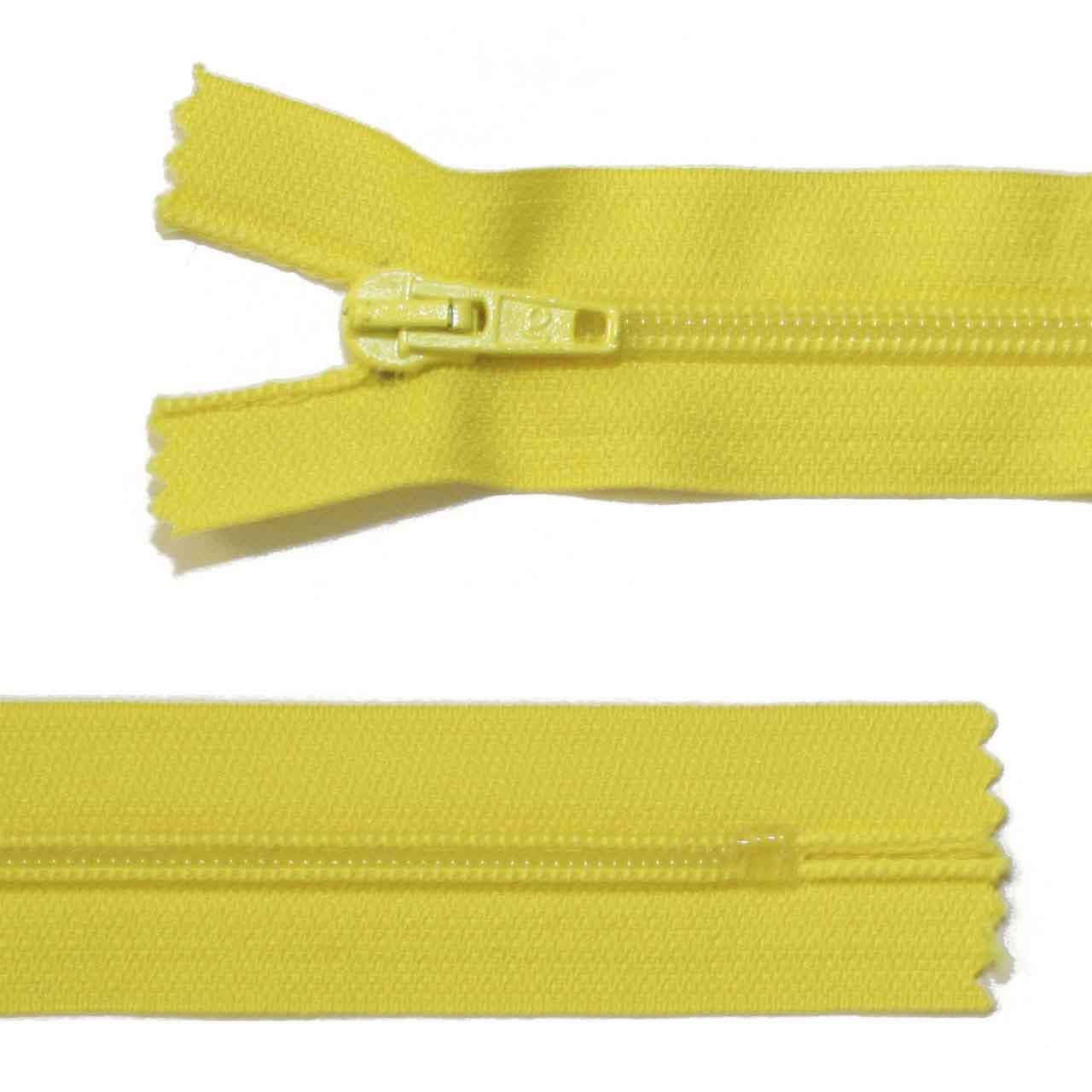 Zipper, plastic, standard, yellow, 18 cm