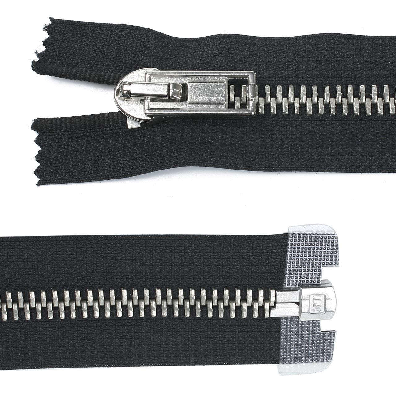 Zipper, metal, divisible, wide, black, 65 cm