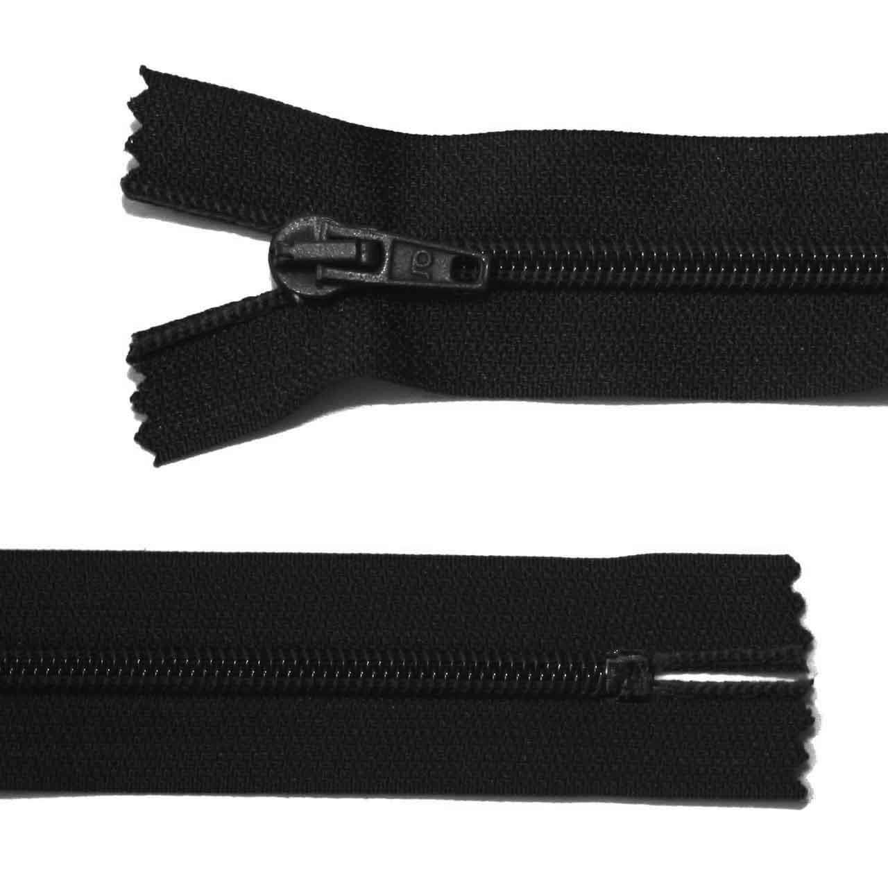 Zipper, plastic, standard, black, 16 cm