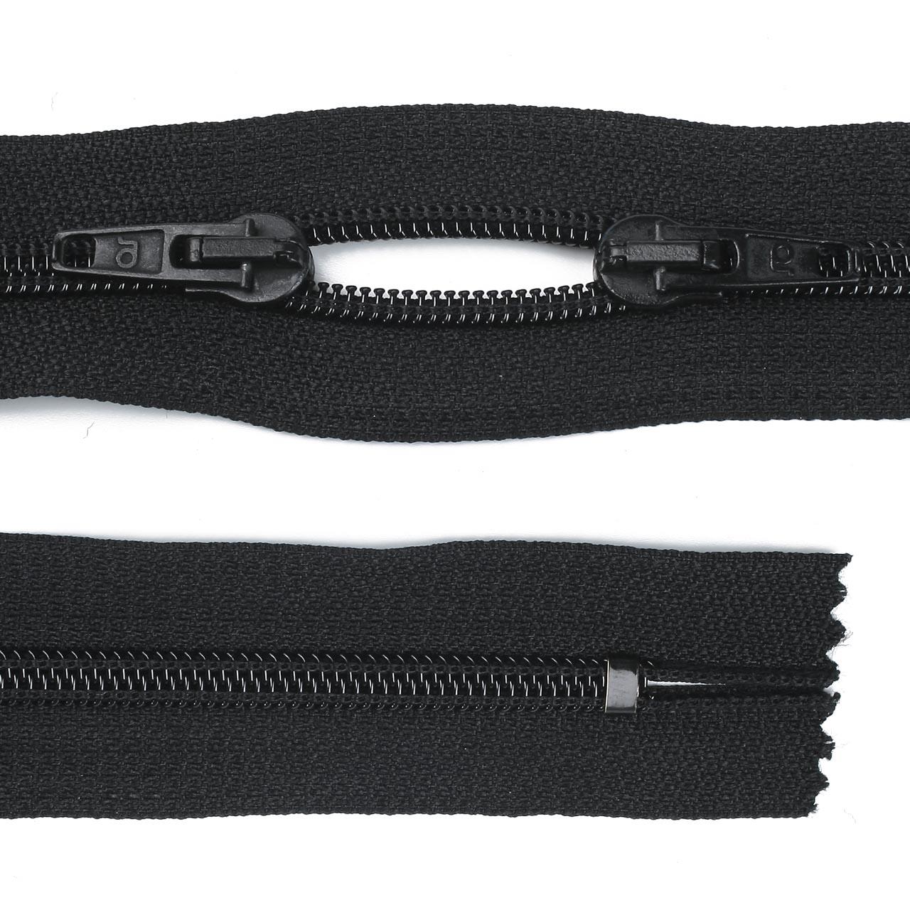 Plastic zip, 2-way, O-shape, black, 18 cm