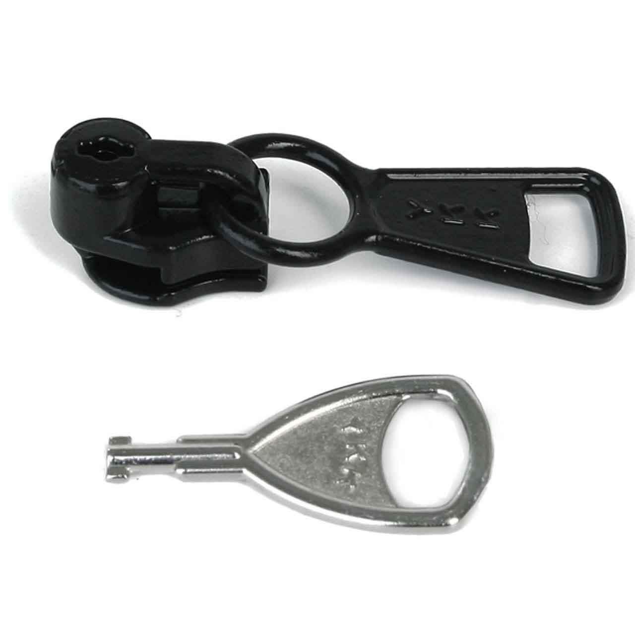Lockable zipper slider, single, black, one key
