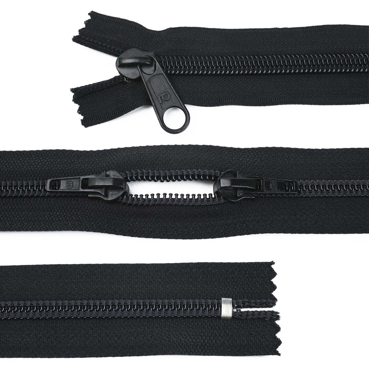 Broad plastic zip, 3-way, black, 150 cm