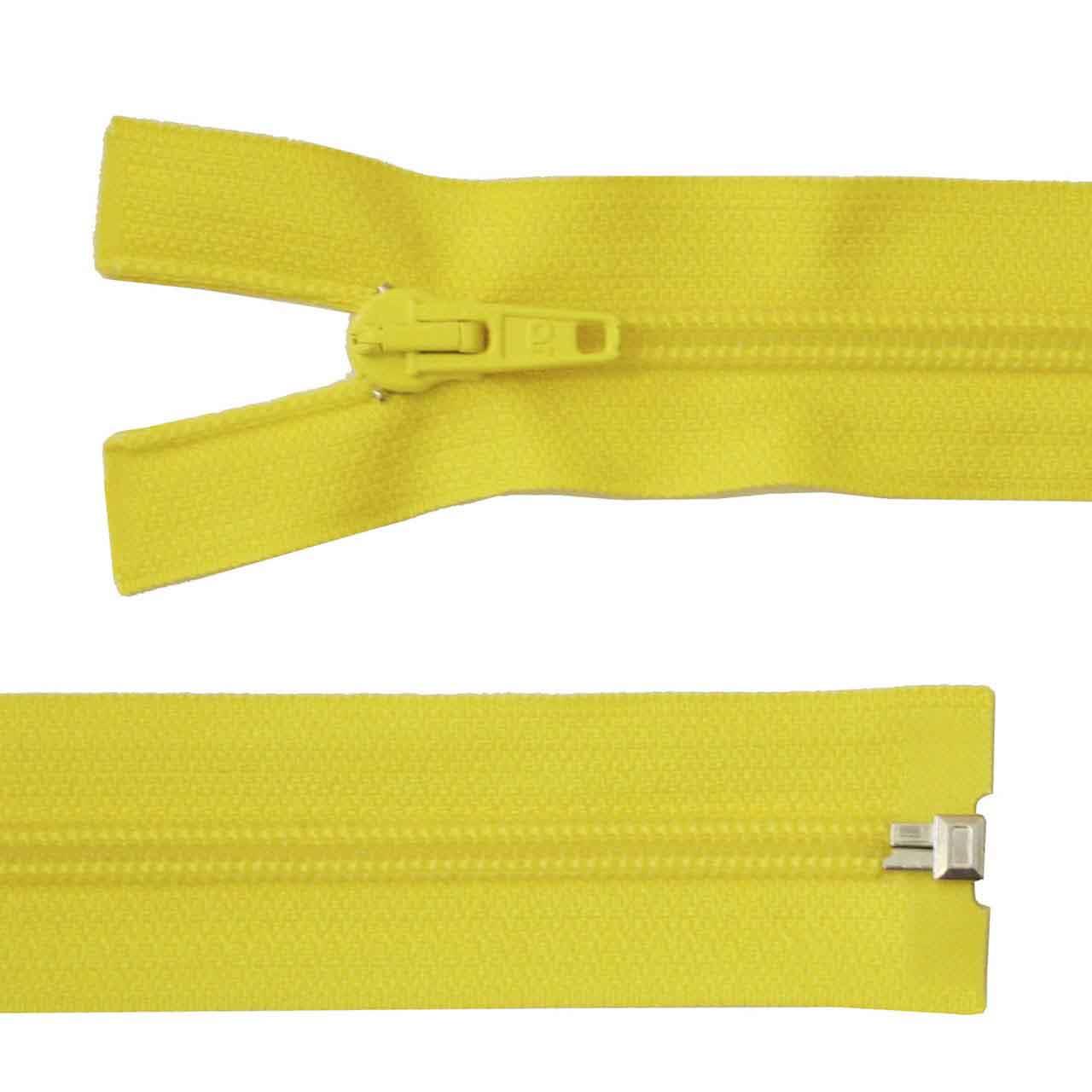 Zipper, plastic, divisible, yellow, 65 cm