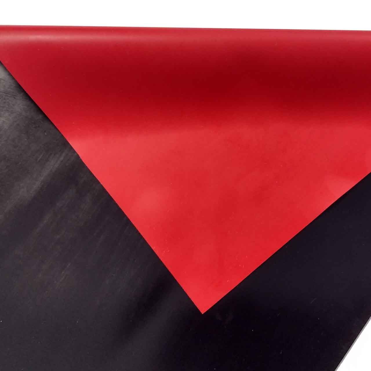 Meterware: Schwarz/Rot 0,60 mm stark, 135 cm breit